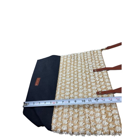 Tommy Bahama Tan Black Woven Tote Bag Brown Strap Large Shoulder Purse Beachy - Picture 13 of 16